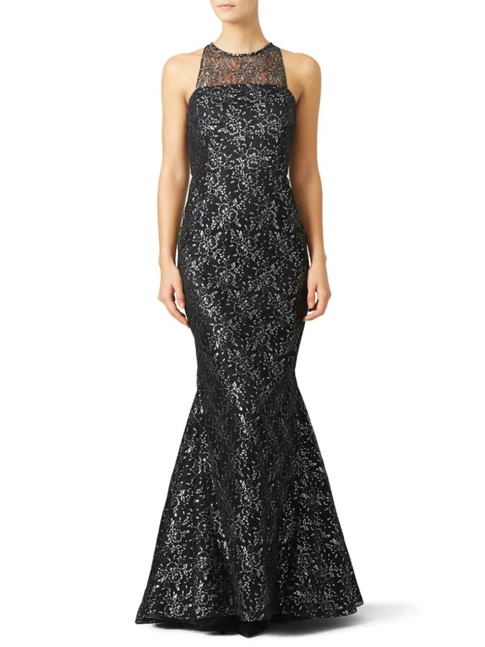 Shoshanna Midnight Mayra GOWN lace Black Silver sz 10 formal cocktail